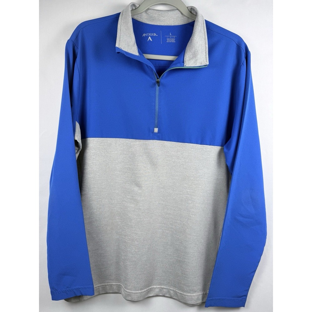 Antigua Men's Large Blue Gray 1/4 Zip Performance Pullover Golf Athletic